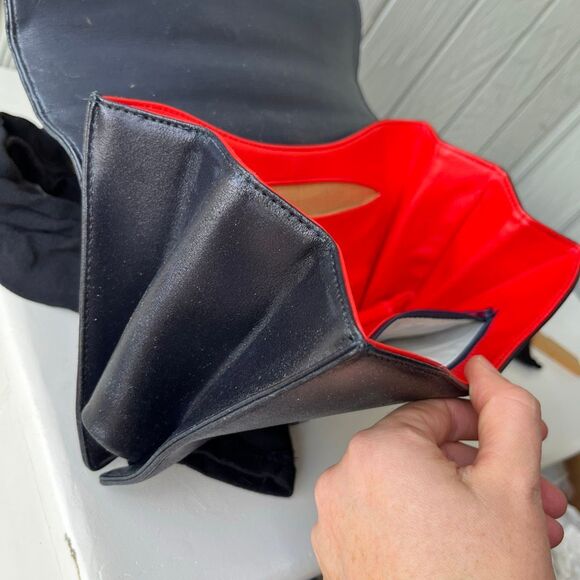 VTG 50s 60s Korent Navy Genuine Leather Top Handle Bag Gold Hardware Red Lining - Picture 14 of 14